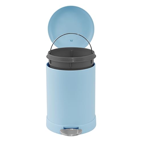 Glad Small Trash Can, 1.2 Gallon | Round Stainless Steel Garbage Bin with Soft Close Lid & Step Foot Pedal | Metal Waste Basket with Removable Inner Bucket, Blue - color: Blue