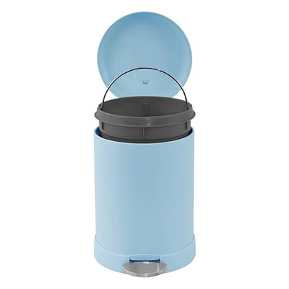 Glad Small Trash Can, 1.2 Gallon | Round Stainless Steel Garbage Bin with Soft Close Lid & Step Foot Pedal | Metal Waste Basket with Removable Inner Bucket, Blue - color: Blue