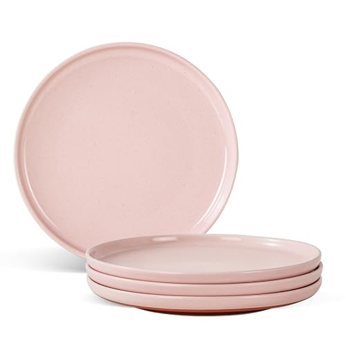 Ceramic Dinner Plates, 10.25 Inch, Set for 4, Elegant Pink | Flat Dish Design, Microwave & Dishwasher Safe, Perfect for Family and Entertaining, For Steak, Sandwiches, Pizza, Pasta - color: Pink, size: Dinner Plates Set (4PCS)