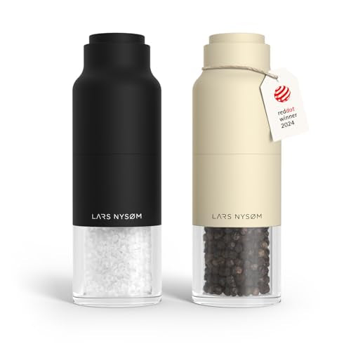 LARS NYSØM Salt and Pepper Grinder Set, Stainless Steel Manual Salt and Pepper Mills, Adjustable Ceramic Grinder, Design Spice Shakers (Black/Beige) - color: Carbon Black/Almond Beige