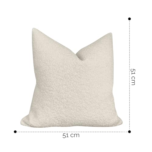 WWW.THROWPILLOW.IN Luxury Boucle Throw Pillow Cover - Textured Square Sofa Couch Accent Case for Elegant Decor in Living Room and Bedroom (20x20 Inches, Cream)