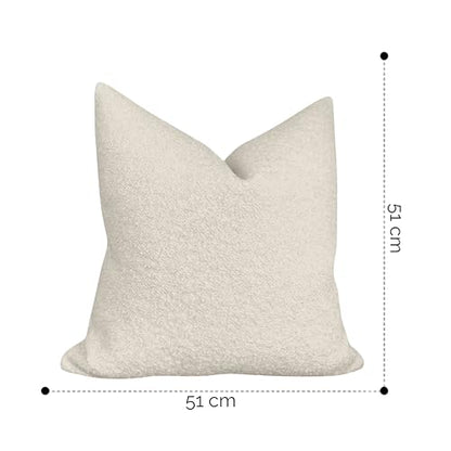WWW.THROWPILLOW.IN Luxury Boucle Throw Pillow Cover - Textured Square Sofa Couch Accent Case for Elegant Decor in Living Room and Bedroom (20x20 Inches, Cream)