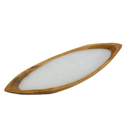 4-Wick Soy Wax Candle in Carved Teak Wood - 15.75"
