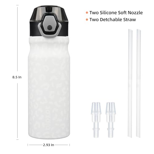 BJPKPK 18 oz Water Bottle with Straw & Handle, Insulated Stainless Flask | Leak Proof Locking Lid, Thermal, Double Wall Vacuum, Metal, Keeps Hot/Cold, BPA Free, Travel & Sports, Cream Leopard - color: Cream Leopard, size: 18 Ounces