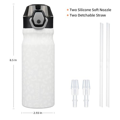 BJPKPK 18 oz Water Bottle with Straw & Handle, Insulated Stainless Flask | Leak Proof Locking Lid, Thermal, Double Wall Vacuum, Metal, Keeps Hot/Cold, BPA Free, Travel & Sports, Cream Leopard - color: Cream Leopard, size: 18 Ounces