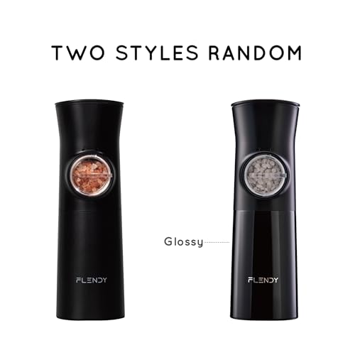 Flendy Gravity Electric Salt and Pepper Grinder Set with Charging Base | USB-C Charging Base, Gravity-Activated, Automatic, Rechargeable, Dust Cover, Large Capacity, Slim, Kitchen Housewarming Gift - color: Black