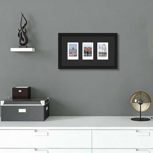 DUENPY 5.6x10 Polaroid 3 Opening Mini Frame Black | Polished Plexiglass Offers Clear View, Dedicated Frame to Display Your Favorite Instant Polaroid Prints - color: Black, size: 5.6x10（2x3 opening）