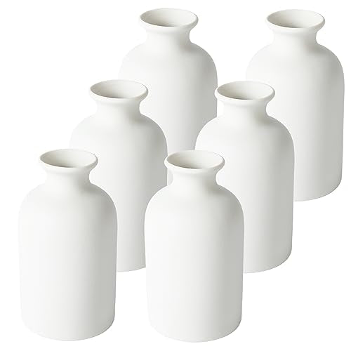 YANLING 6 Pcs White Vase Ceramic Vases for Home Decor, 5.6 inch Boho Vases | Small Pampas Grass Vases for Wedding, Party, Restaurant, Coffee Table, Foam Box Packaging - color: White-a, size: 6 Pack-Medium