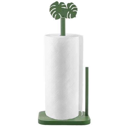 Leinuosen Monstera Leaves Paper Towel Holder Tropical Monstera Wooden Paper Towel Holder Green Ocean Tropical Bathroom Accessories Kitchen Roll Stand Organizer Standing Apartment Housewarming Gift - style: Green Monstera Leaves