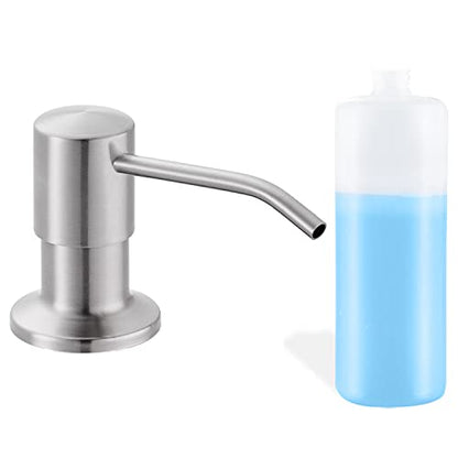 Built in Soap Dispenser for Kitchen Sink, Brushed Nickel Stainless Steel Countertop Pump Head (Plastic Built-in), Dish Soap Hand Lotion Dispenser with Refillable 17OZ Bottle - color: Brushed Nickel