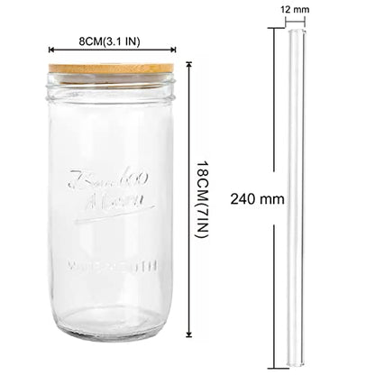 2Pcs Glasses with Lid and Straw, 24oz Wide Mouth Cup Drinking Glasses | Bottles for Iced Coffee Margaritas Ice Cream Juice Cocktail Travel Office Home - color: Transparent 2