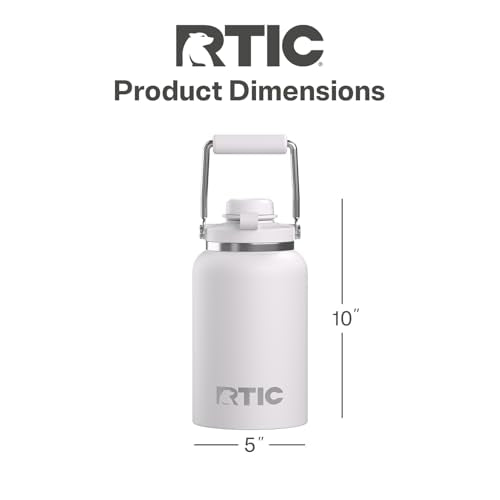 RTIC Half Gallon Outback Jug, Ceramic Lined, White | Stainless Steel, Insulated Water Bottle with Lid and Handle, Double Wall Vacuum Insulation - color: White