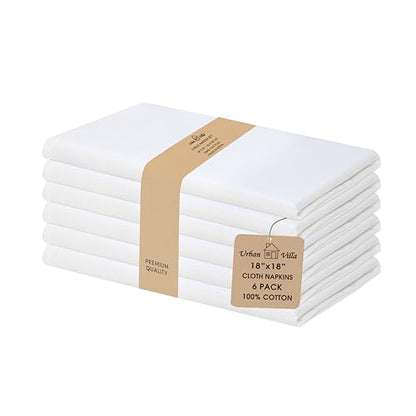 Urban Villa Cloth Napkins White Dinner 100% Cotton 18x18 Inches (Set of 6) - color: 001 White, size: 18" x 18" (Set of 6)