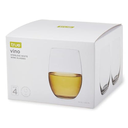 True Vino Stemless White Wine Glasses, Elegant Wine Tumblers for White Wines, Stylish Modern Glassware for Dinner Party, Home Bar, Wedding Gifts, Birthday Gifts, 18 oz, Set of 4 - size: Set of 4, style: Vino Clear