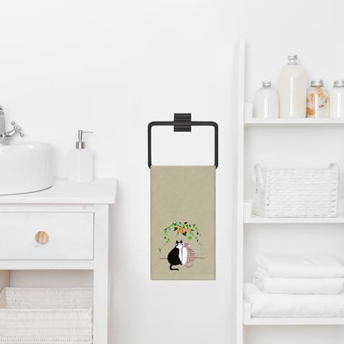 FYSUIMU 3 Pack Cat Hand Towels Green Plant Kitten Embroidered Absorbent Bath Hand Face Towel for Bathroom Hand Drying Kitchen Cleaning Towel Gift Set, 29.5 x 13.7 Inch
