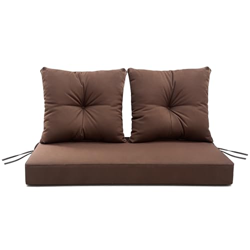 ARTPLAN Loveseat Patio Deep Seat Cushions 46"x24"x5" Bench Pad,Brown | High-density foam fill, solution-dyed UV water repellent fabric, zipper removable cover fits patio swing & bench furniture - color: Brown
