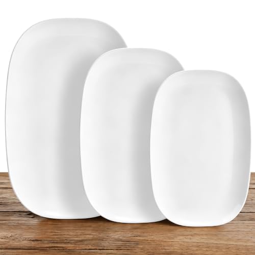 Kassel Ceramic Serving Platter Set 14”/12”/10” White Porcelain Serveware for Parties & Entertaining - Decorative Oven-Safe Serving Dishes & Platters for Food, Cookies, Meat & Turkey Oval Small - size: Small Oval 14”/12”/10”