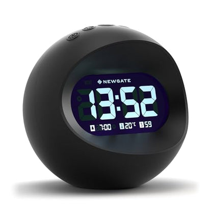 NEWGATE® Centre of the Earth Alarm Clock | Round Retro Digital LCD Clock | Black | Ideal for Bedside, Desk or Shelf | Retro Bedroom & Office Accessory - color: Black