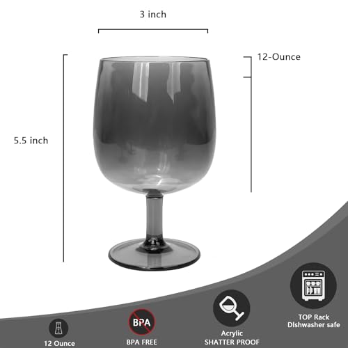 Yalin Set of 6 Unbreakable 12 oz Acrylic Plastic Wine and Water Tumbler Stackable Goblets. (Gray, 12 oz) - color: Gray, size: 12 oz