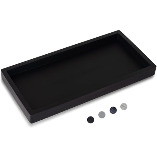 Silicone Bathroom Vanity Tray Dish Soap Holder Sink Organizer, Black | Large, Thickened Silicone, Easy to Clean, Waterproof, Non-Slip, for Countertop, Kitchen, Bedroom, Dresser - color: Black, size: 9.8" x 4.7"