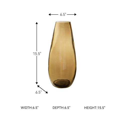 Signature Design by Ashley Rhettman 15.5" Contemporary Amber Glass Vase | High-transparency solid glass construction, Heavy 4 lb base for stable tall branch display, Indoor and outdoor use - size: 6.5" W x 6.5" D x 16" H