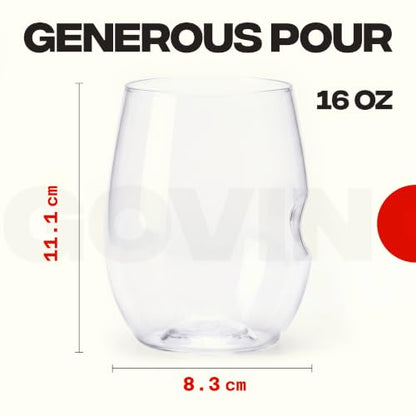 GOVINO Unbreakable Plastic Wine Glasses - Stemless Shatterproof Tritan Glassware, Fancy Cups That Look Like Glass, 16oz, Set of 4 - size: 4 Count (16 oz)