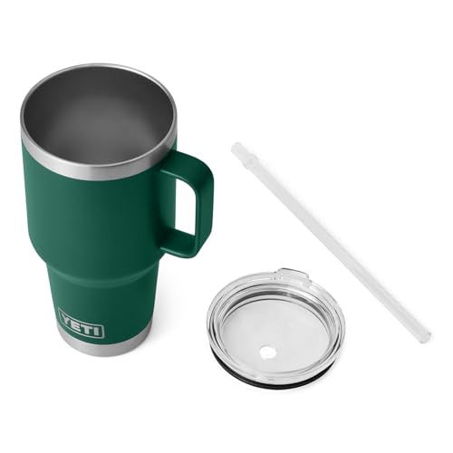 YETI Rambler 35 oz Tumbler with Handle and Straw Lid, Travel Mug Water Tumbler, Vacuum Insulated Cup with Handle, Stainless Steel, Black Forest Green - color: Black Forest Green, style: 35oz