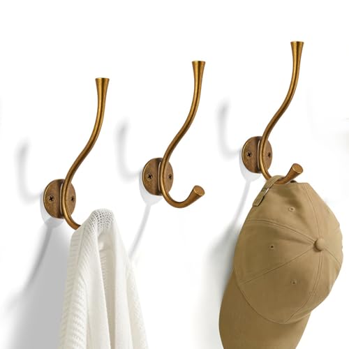 SAILING 3 Pack Coat Hooks - Antique Brass Coat Hooks Decorative Wall Hooks for Bathroom Living Room Bedroom Hanger for Robe Dressing Room Fitting Room - color: Antique Brass