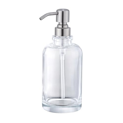 Glass Soap Dispenser Clear with Brushed Nickel Pump, 16.9 OZ Liquid Soap Dispenser Cylindrical with Stainless Steel Pump for Dish Hand Soap Bathroom Kitchen Vanity Countertop - color: Brushed Nickel, size: 16.9 oz