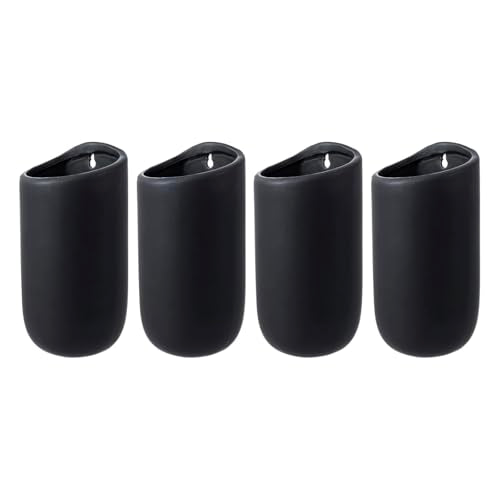 MyGift 7.5 Inch Wall Mounted Modern Matte Black Ceramic Cylindrical Plant Containers, Floating Succulent or Herb Planter Pots, Vertical Hanging Flower Vases, Set of 4 - color: Matte Black (7.5 Inch)
