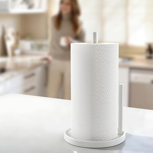 Jesginboo Paper Towel Holder Countertop, White Kitchen Paper Towels Holder, Paper Roll Holder with Weighted Base - color: White