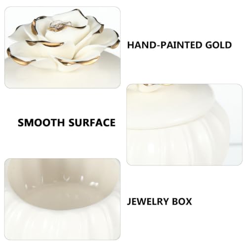 Hemoton Ceramic Jewelry Box with Lid Small Portable Trinket Case for Rings Earrings Necklaces Storage Organizer Suitable for Home Travel and 3.54X3.54X3.14In