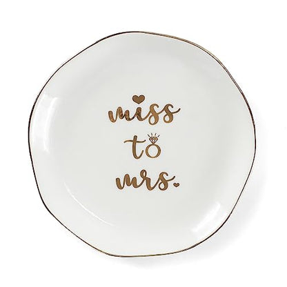 Miss to Mrs Ring Dish - Bride Gifts, Bridal Shower Gifts - Ceramic White - style: Miss to Mrs