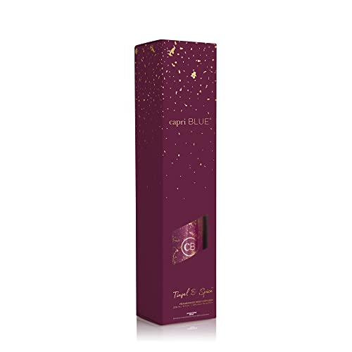 Capri Blue Glimmer Reed Diffuser Set - Includes Diffuser Sticks, Scented Oil, and Decorative Glass Bottle - Home Decor Room Freshener - Capri Blue Home Fragrance - Tinsel & Spice (8 fl oz)