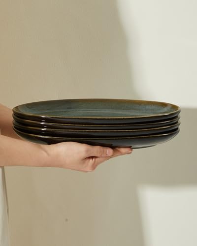 12.8" Oval Serving Platters, Stoneware Party Tray Set for Entertaining, Microwave Safe Large Platter for Fruit/Cheese/Cookie/Sushi/Appetizer, Ceramic Serving Trays Plates of 4, Aurora Green - size: Oval