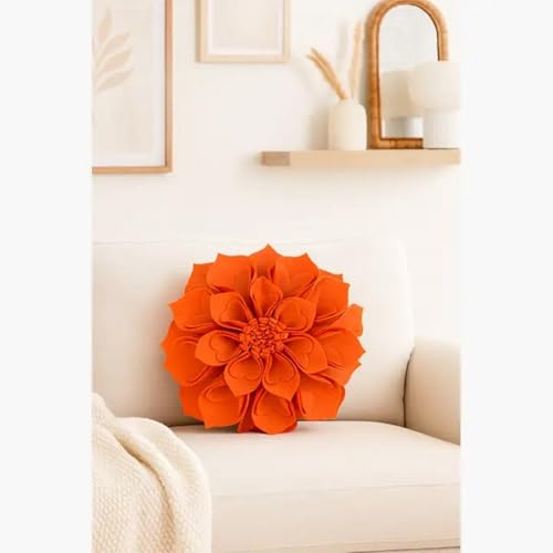 Fennco Styles Handmade 3D Heart-Shaped Petals Flower Decorative Filled Throw Pillow 13" Round - Terracotta Floral Pillow for Couch, Home Décor and Holiday, Housewarming Gift - color: Terracotta