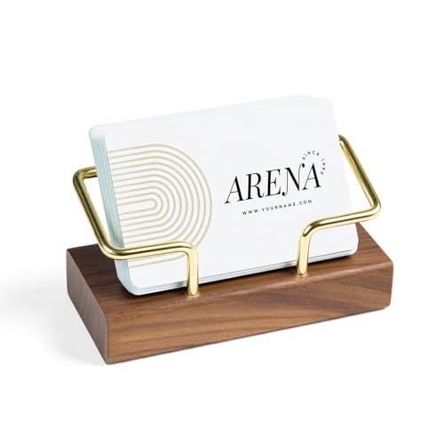 Business Card Holder for Desk Minimalist Office Organizer Rectangle | Professional Card Display with Brass Metal Frame for Stylish Office, Tabletop & Home Decor, Smooth Card Stand Walnut Wooden - color: Rectangular