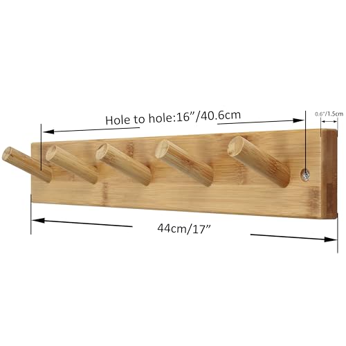 SKOLOO Coat Rack Wall Mount 17 inch, 5 Hooks, Bamboo, Shaker Style, Natural | Wooden hooks for wall, painted finish, 100-lb cap, entry/bath/bed, hanging backpack coat towel hat, 16" stud spacing - color: Bamboo Gold, size: 17 inch