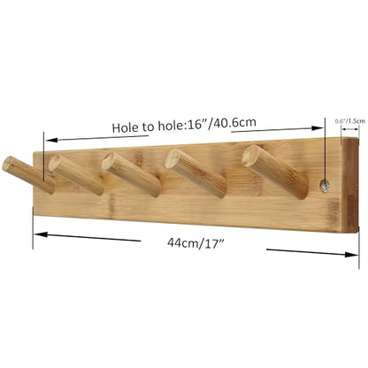 SKOLOO Coat Rack Wall Mount 17 inch, 5 Hooks, Bamboo, Shaker Style, Natural | Wooden hooks for wall, painted finish, 100-lb cap, entry/bath/bed, hanging backpack coat towel hat, 16" stud spacing - color: Bamboo Gold, size: 17 inch
