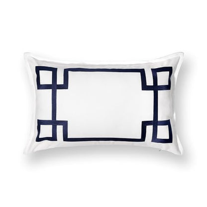 Hofdeco Premium Coastal Patio Indoor Outdoor Lumbar Pillow Cover Only, 12"x20" Water Repellent for Backyard, Couch, Navy Blue Embroidered Frame Greek Key - color: Navy Blue Frame Greek Key 12"x20"