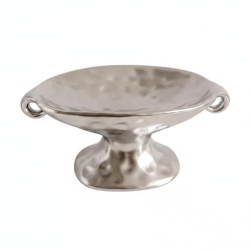 Glazed Ceramic Jewelry Tray for Vanity, Dresser, or Entryway Organization - Silver