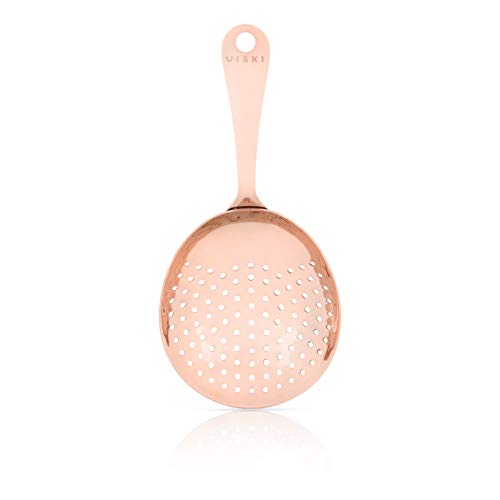 Viski Julep Stainless Steel Cocktail Strainer, Bar Tools, Drinks Spoon for Bartenders and Mixologists, Home or Commercial Use, Professional Metal Barware, Copper - color: Copper, style: Julep
