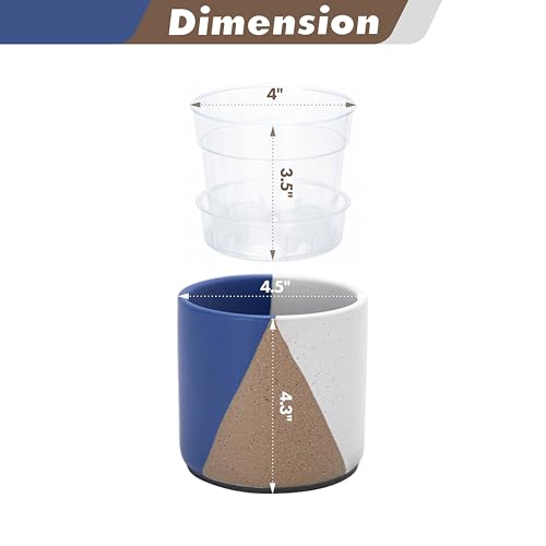 D'vine Dev 2-Pack Cachepot with Clear Pot, 4.5 in, Cobalt Canyon, 93-V-B-3 | Dual-Pot System, Root Visibility, Bottom Watering Support, Enhanced Drainage, Artistic Stoneware Design, Easy Plant Care - color: Cobalt Canyon, size: 4.5” Cachepot + 4“ Clear Gr