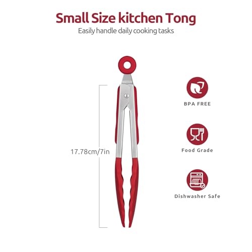 U-Taste 600ºF High Heat 7in Silicone Kitchen Tong and 600ºF Heat Resistat Spatula Spoon Flexible Silicone Cooking Scoop Spoonula (Red)