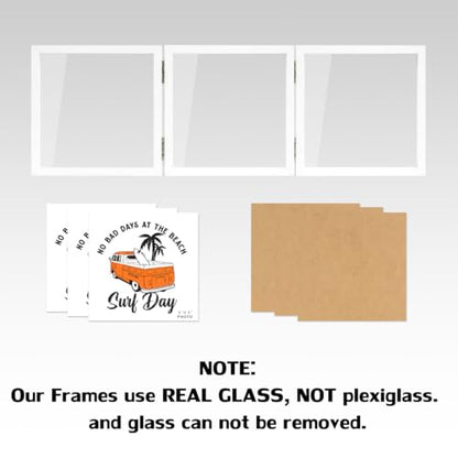 WUTL 3 Picture Frame Triple Collage 5x5 Frames with Real Glass White | Trifold Photo Frame, Hinged Foldable, Crystal Clear Real Glass - color: White, size: 5x5