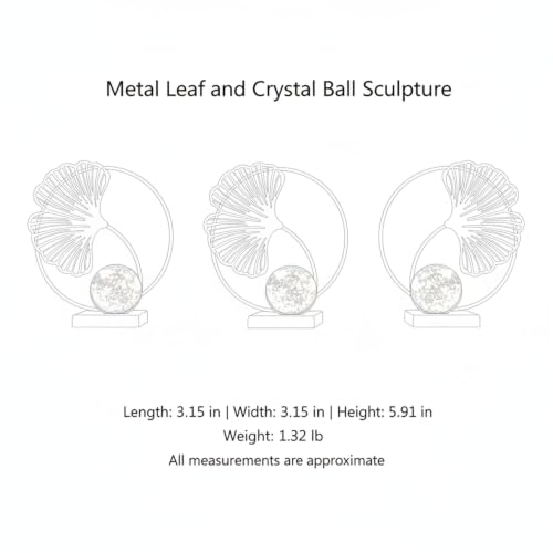 for Shelf, Desk, or Console Table Display: Modern Geometric Metal Leaf and Crystal Ball Sculpture Accent (1 PC) - size: 3.15 x 3.15 x 5.91 in