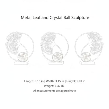 for Shelf, Desk, or Console Table Display: Modern Geometric Metal Leaf and Crystal Ball Sculpture Accent (1 PC) - size: 3.15 x 3.15 x 5.91 in