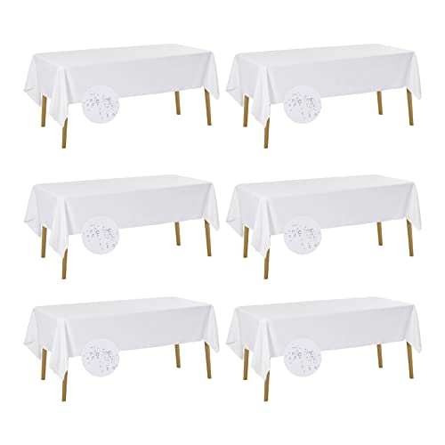 Fokitut 6 Pack Waterproof Rectangle Tablecloth, 60x102 Inch, Stain Resistant and Wrinkle Polyester Table Cloth, Fabric Table Cover for Kitchen Dining, Wedding, Party, Holiday Dinner-White - color: White, size: 60x102''-6pack