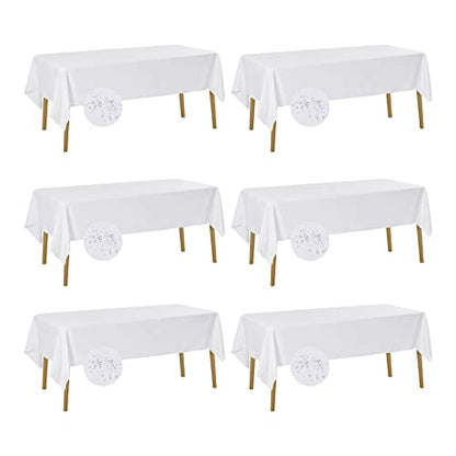 Fokitut 6 Pack Waterproof Rectangle Tablecloth, 60x102 Inch, Stain Resistant and Wrinkle Polyester Table Cloth, Fabric Table Cover for Kitchen Dining, Wedding, Party, Holiday Dinner-White - color: White, size: 60x102''-6pack