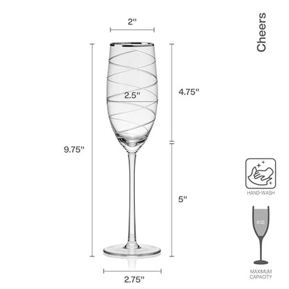 Mikasa Cheers Set of 4 Platinum Rim Champagne Flutes, 8 Ounce - style: Platinum Rim Champagne Flute